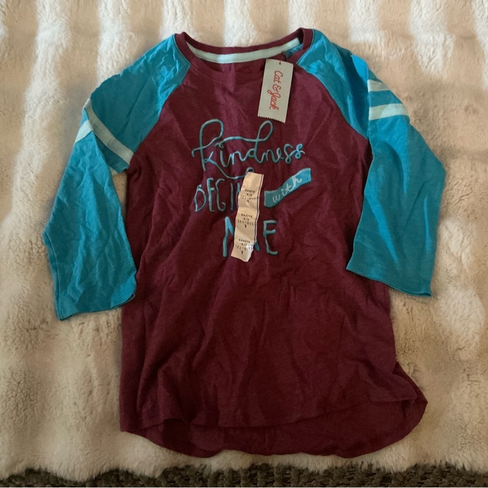Cat & Jack Maroon and Teal Raglan Long Sleeve Tee - "Kindness Begins With Me"